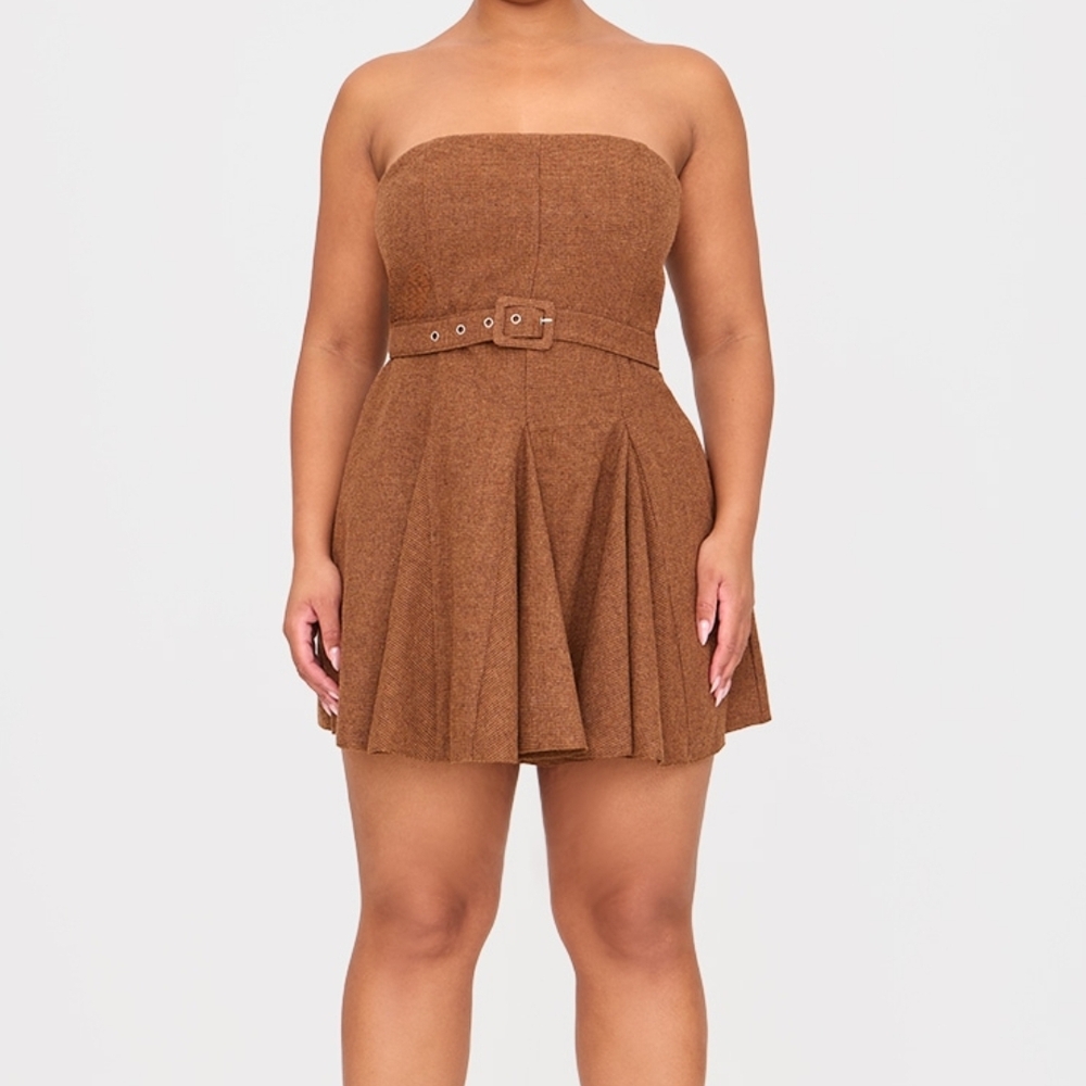 Elegant Strapless Brown Dress